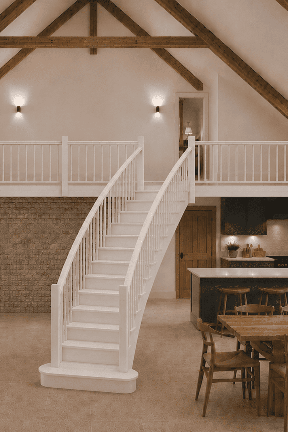 The Severn Curved Staircase in White Primed