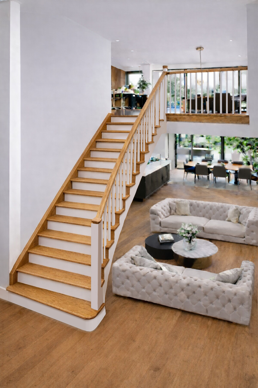 The Stretton Curved Staircase in Oak and White Primed