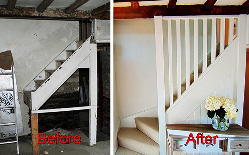The old and new stairs supplied by Pear Stairs for DIY:SOS