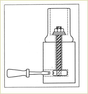 Assemble the newel base connector to the newel base by locating the barrell nut