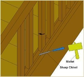 using sharp thin chisel remove infill
